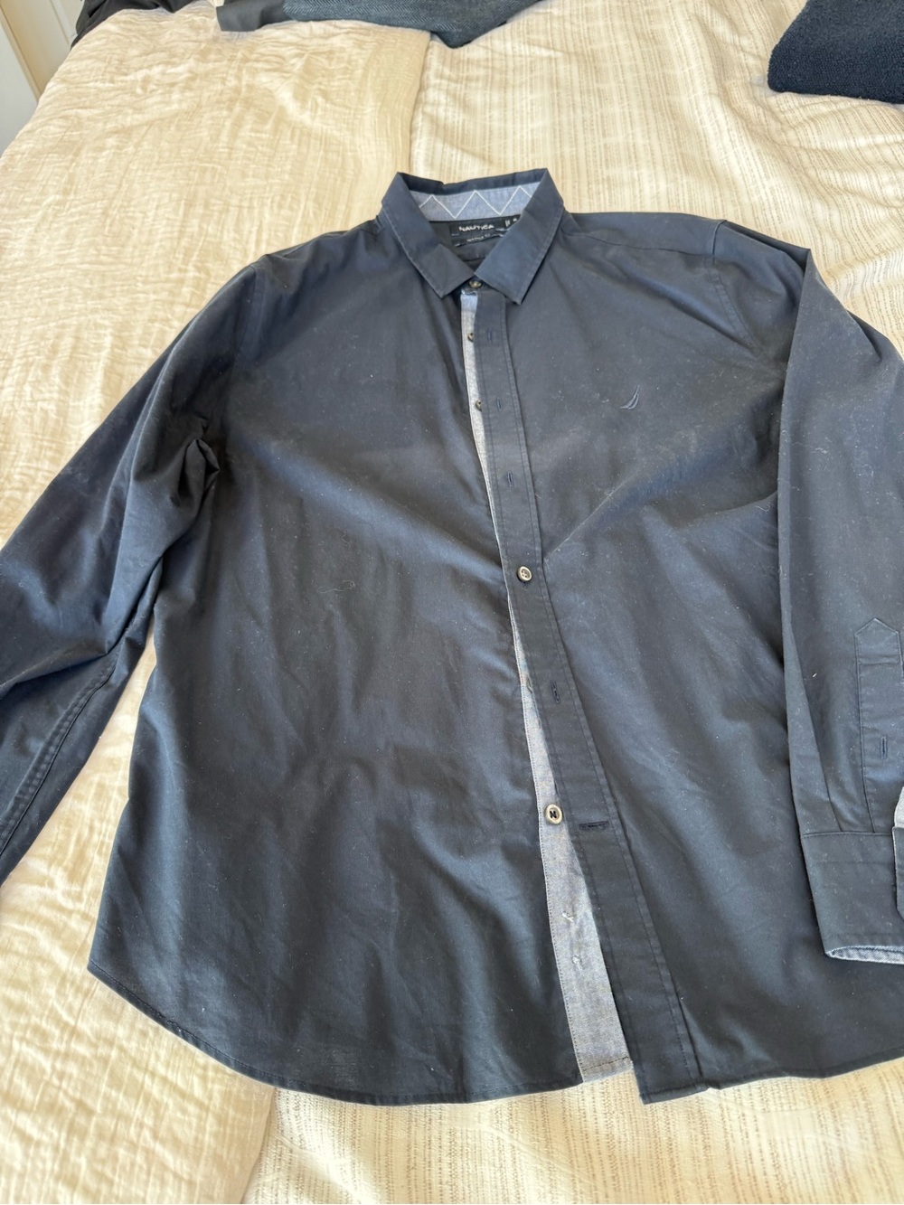 Nautica Men's Black Button-Down Shirt with Contrast Placket